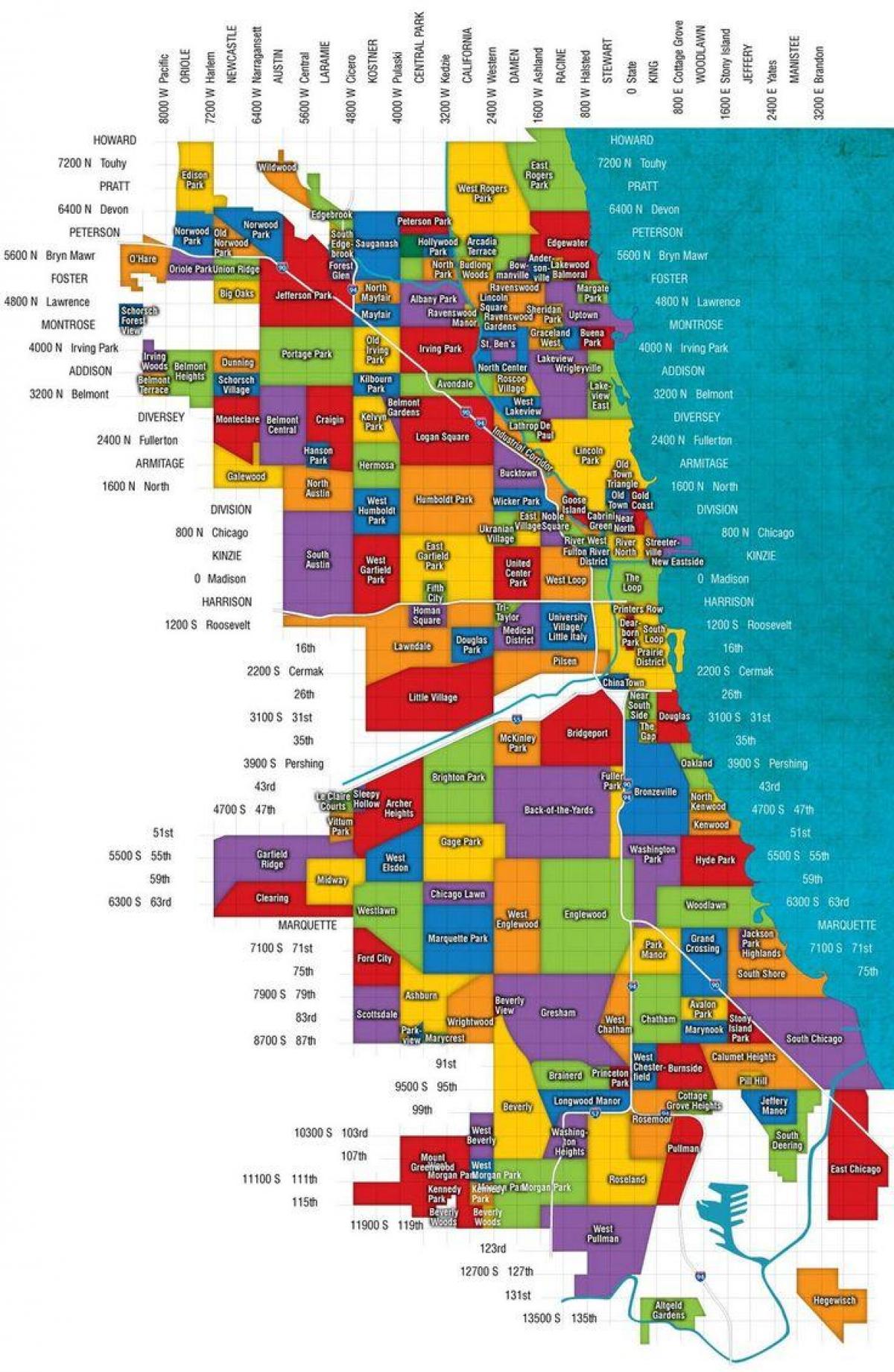kartes Čikāgā un priekšpilsētās