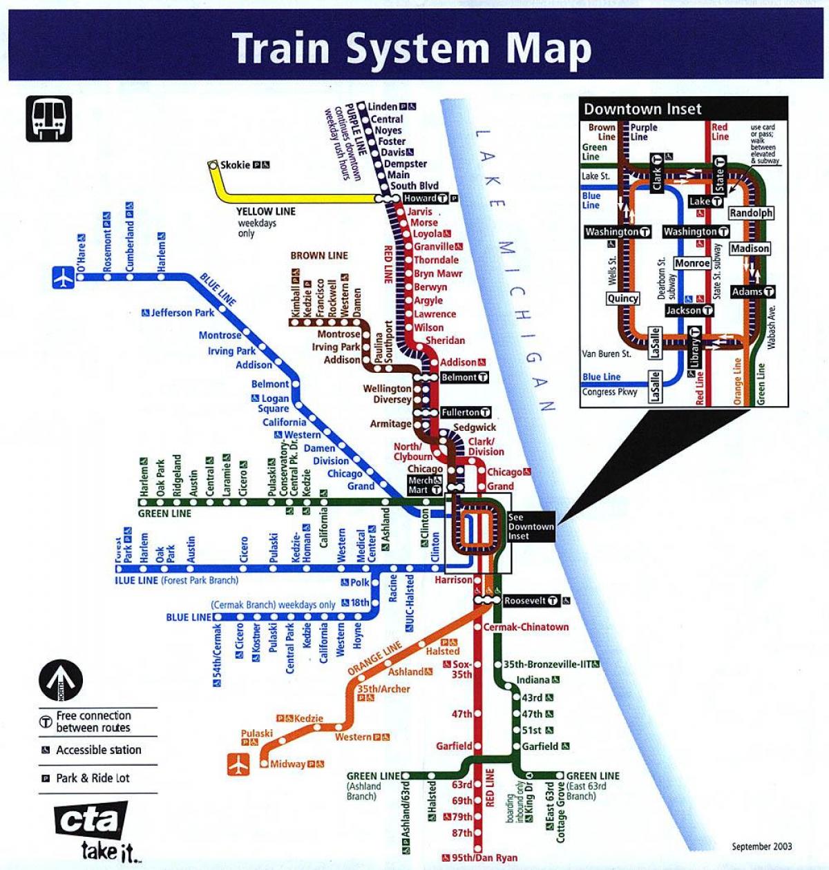 Chicago metro līnijas kartē