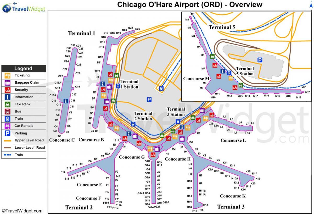 karte Čikāgas O Hare airport