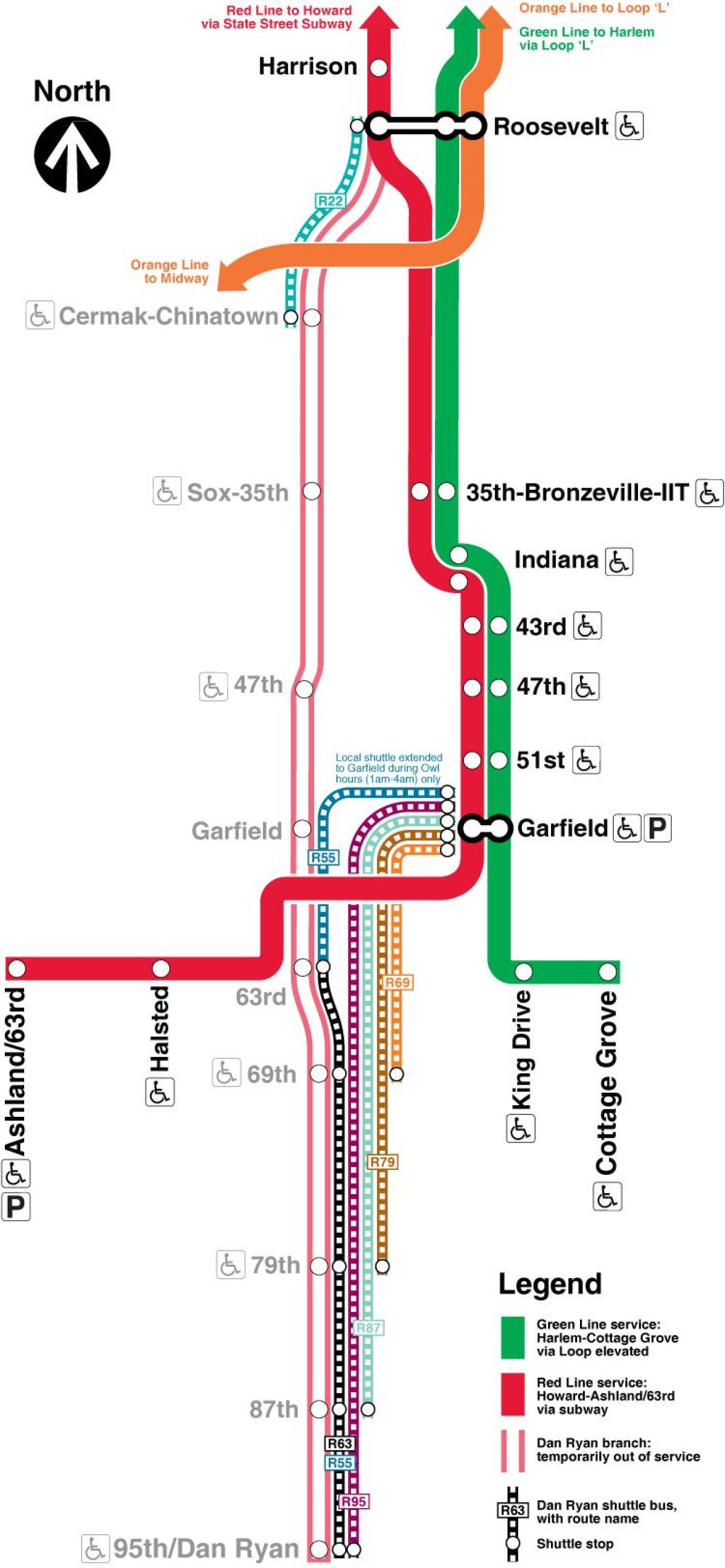Chicago metro kartē sarkanā līnija