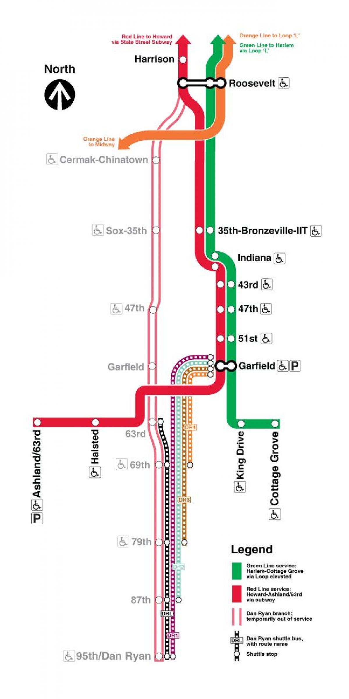 Čikāgā vilcienu kartē sarkanā līnija