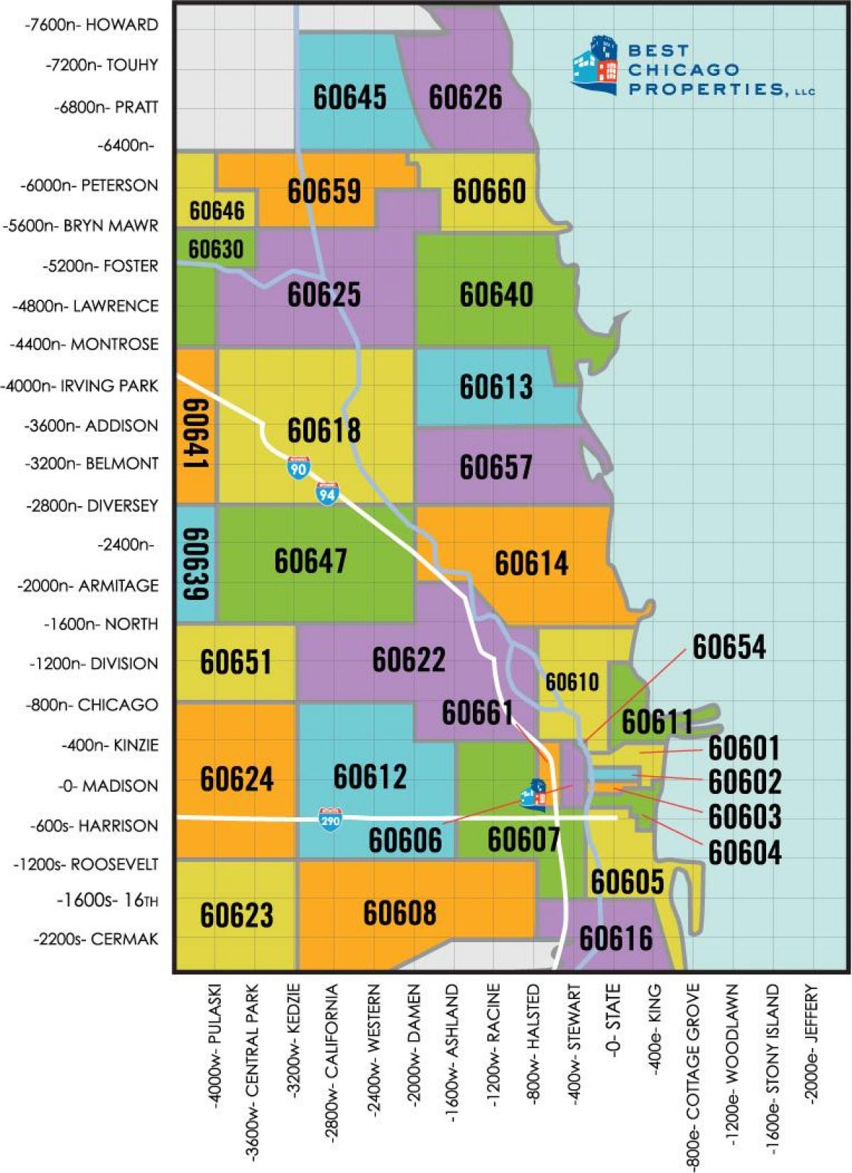 Čikāgas apgabala pasta kodu karte