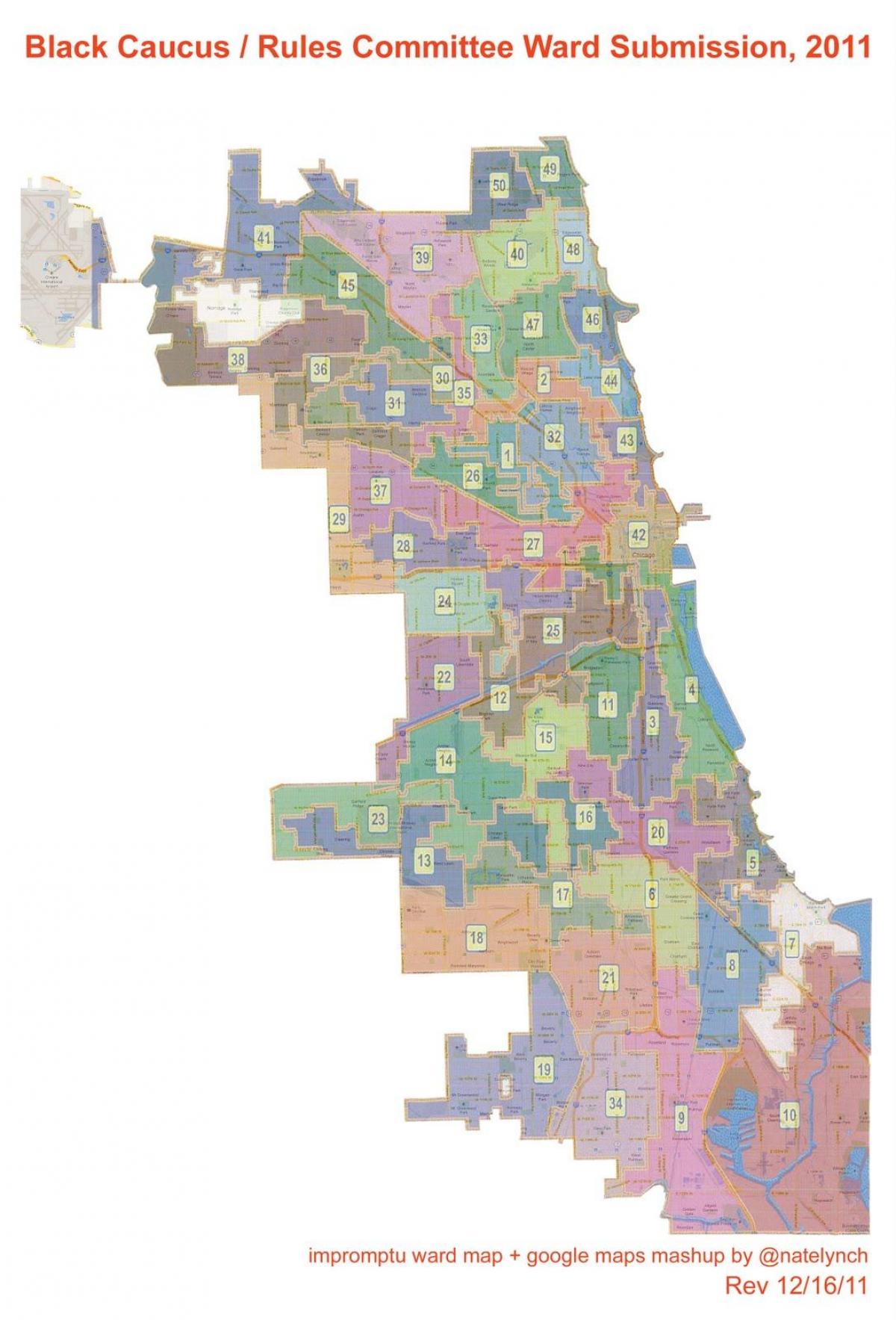 pilsētas Čikāgas ward karte