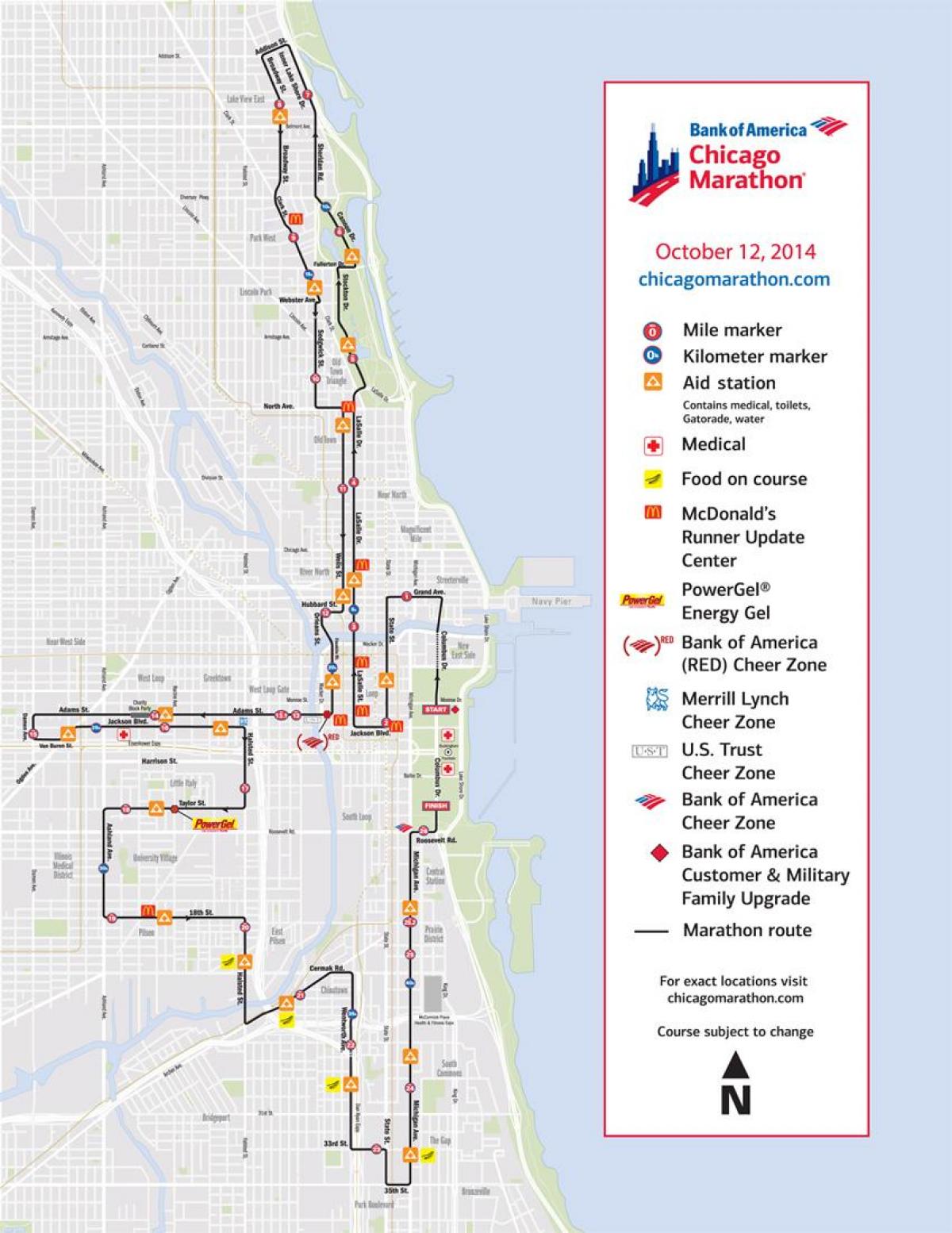 Čikāgas maratons sacensību karte