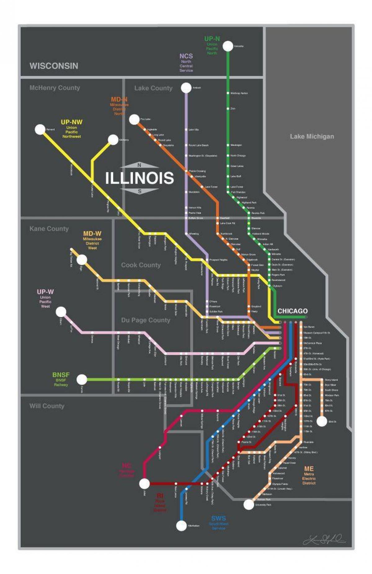 mētra vilcienu karte, Chicago