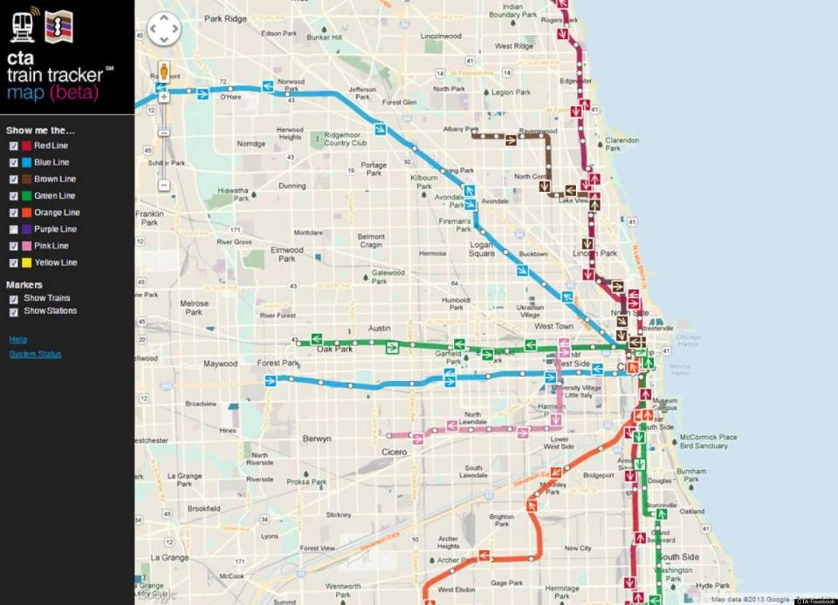 Čikāgas tcl vilcienu karte