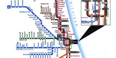 Chicago metro līnijas kartē