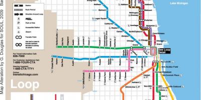 Čikāgā vilcienu zilā līnija kartē