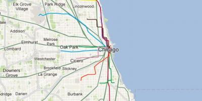 Čikāgas zilās līnijas vilcienu karte