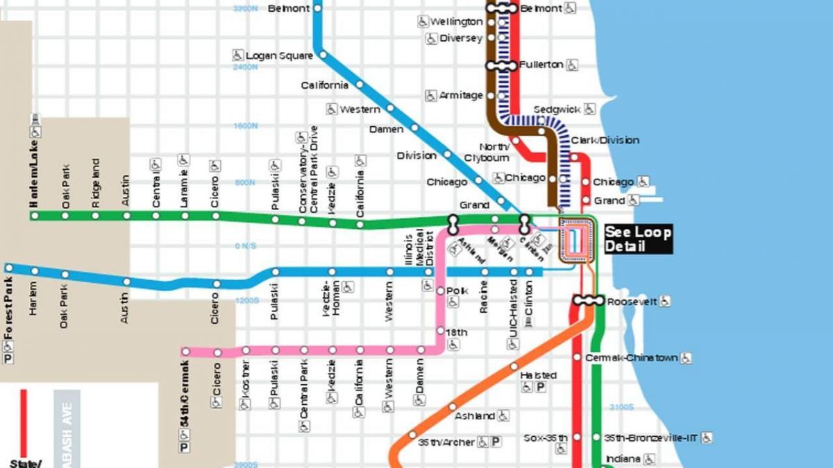 karte Čikāgas zilā līnija
