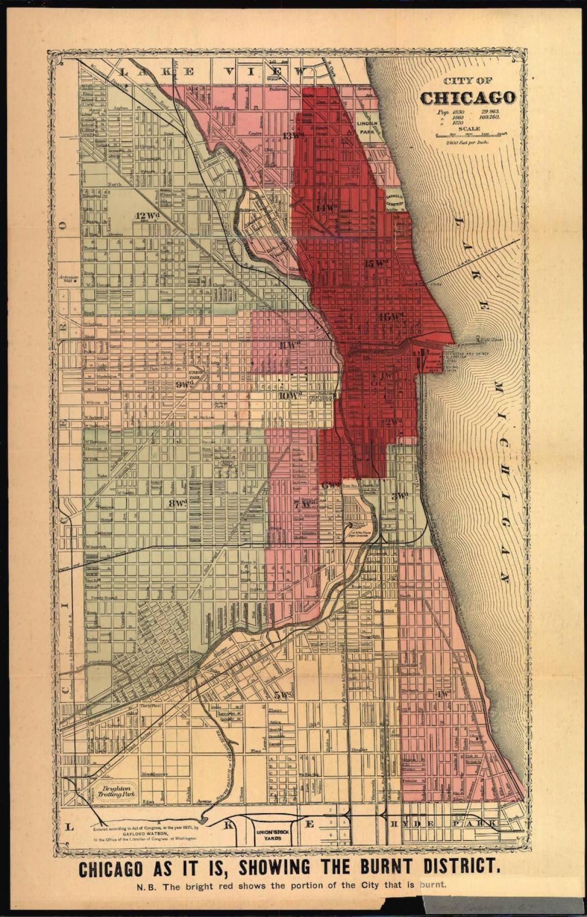 karte lielais Čikāgas ugunsgrēks